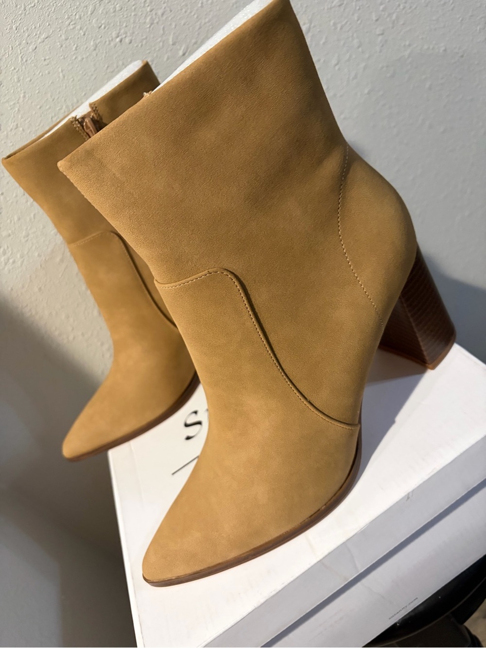 Women's Tan Ankle Booties with Block Heel